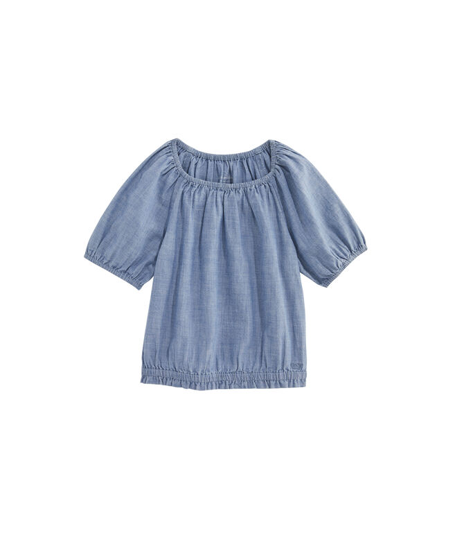 OUTLET Girls' Chambray Puff-Sleeve Top