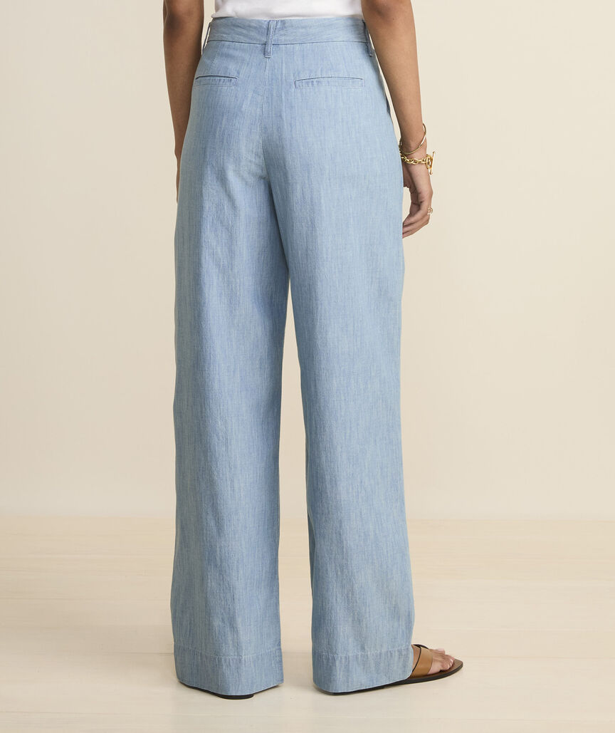 Chambray Pleated Wide Leg Trouser