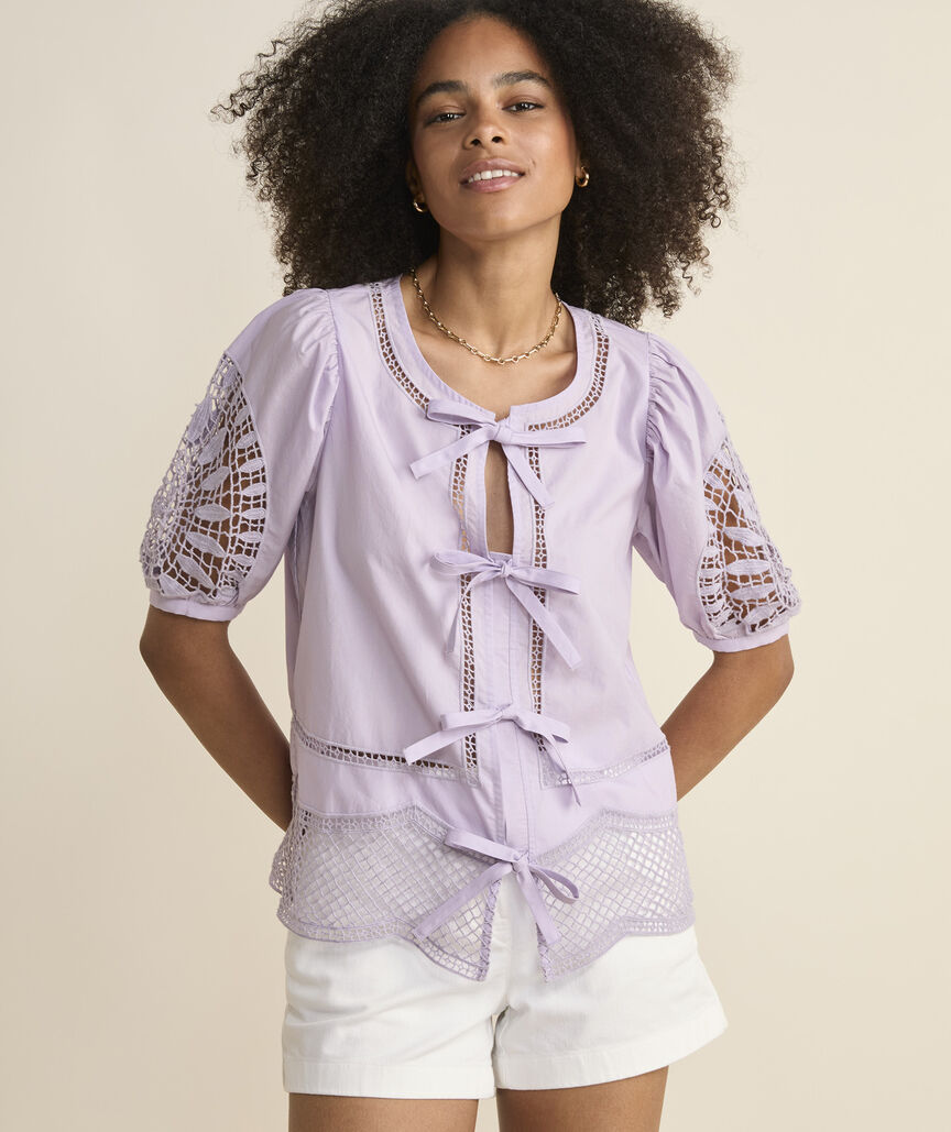 Eyelet Tie-Front Top