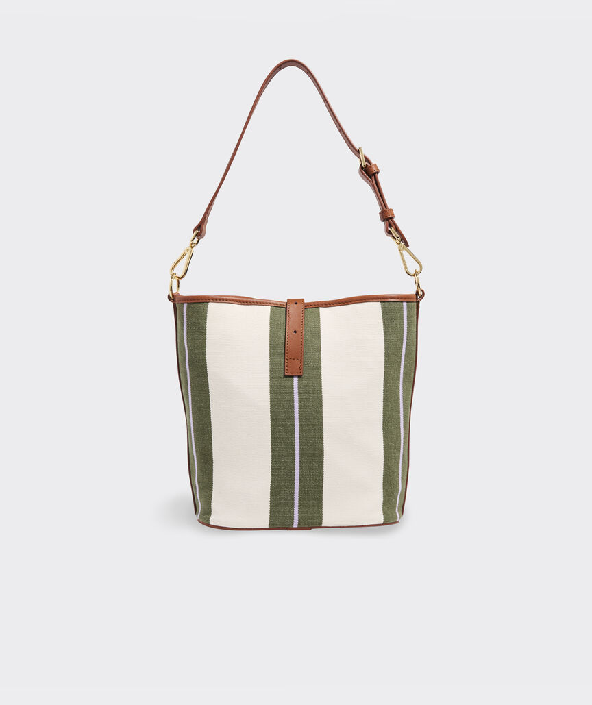 Leather Trim Striped Shoulder Bag