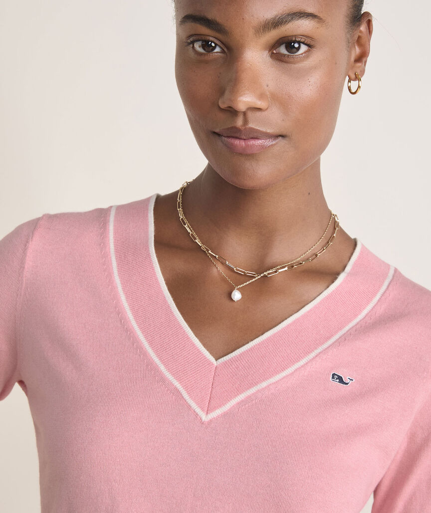 Cotton Cashmere Heritage Tipped V-Neck