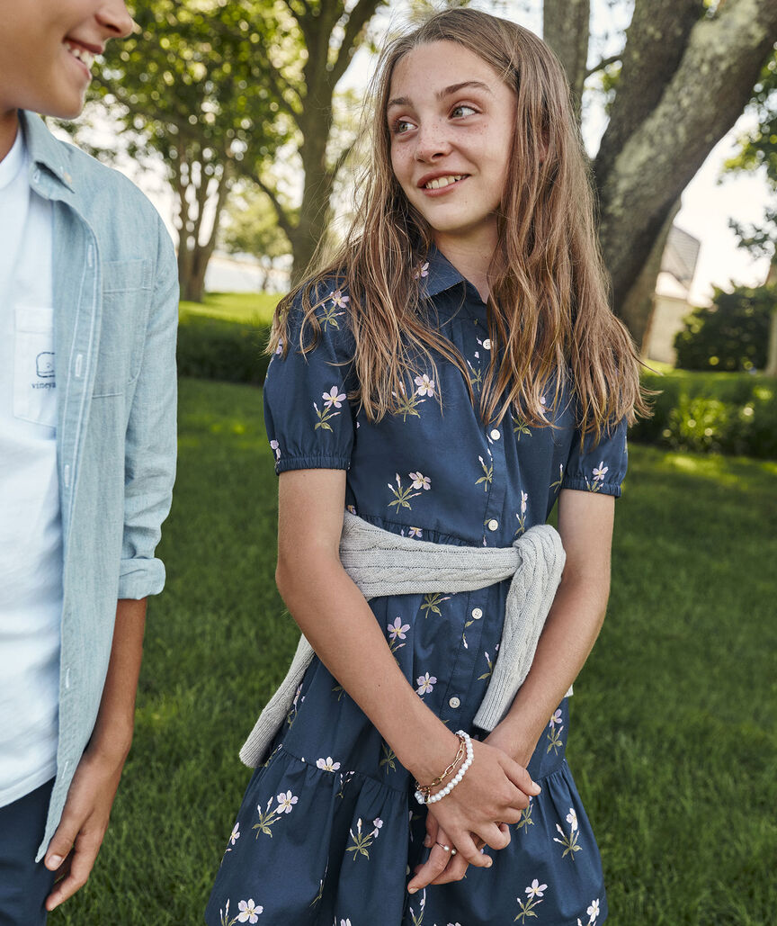 Girls' Tiered Poplin Shirtdress