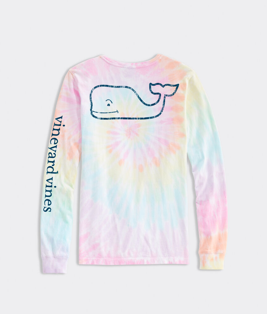 Vineyard Vines Womens Vintage Whale Print Tee Long Sleeve Neon Pink Garment  Dyed[L]