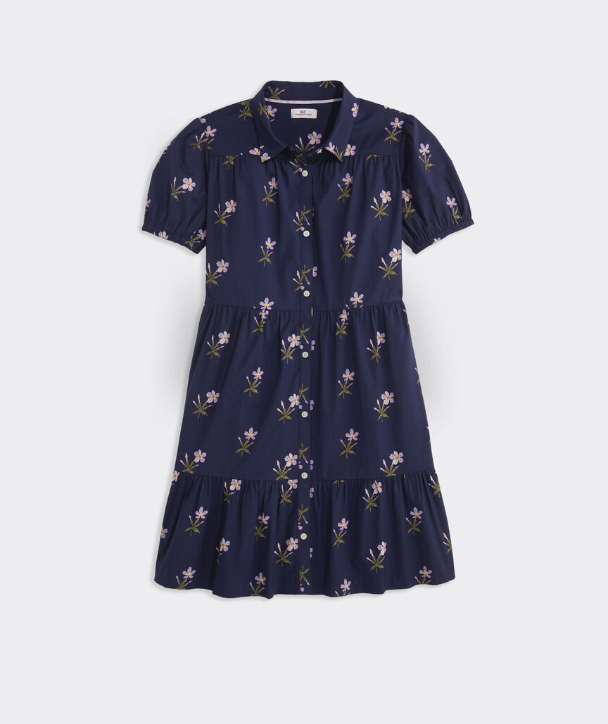 Girls' Tiered Poplin Shirtdress