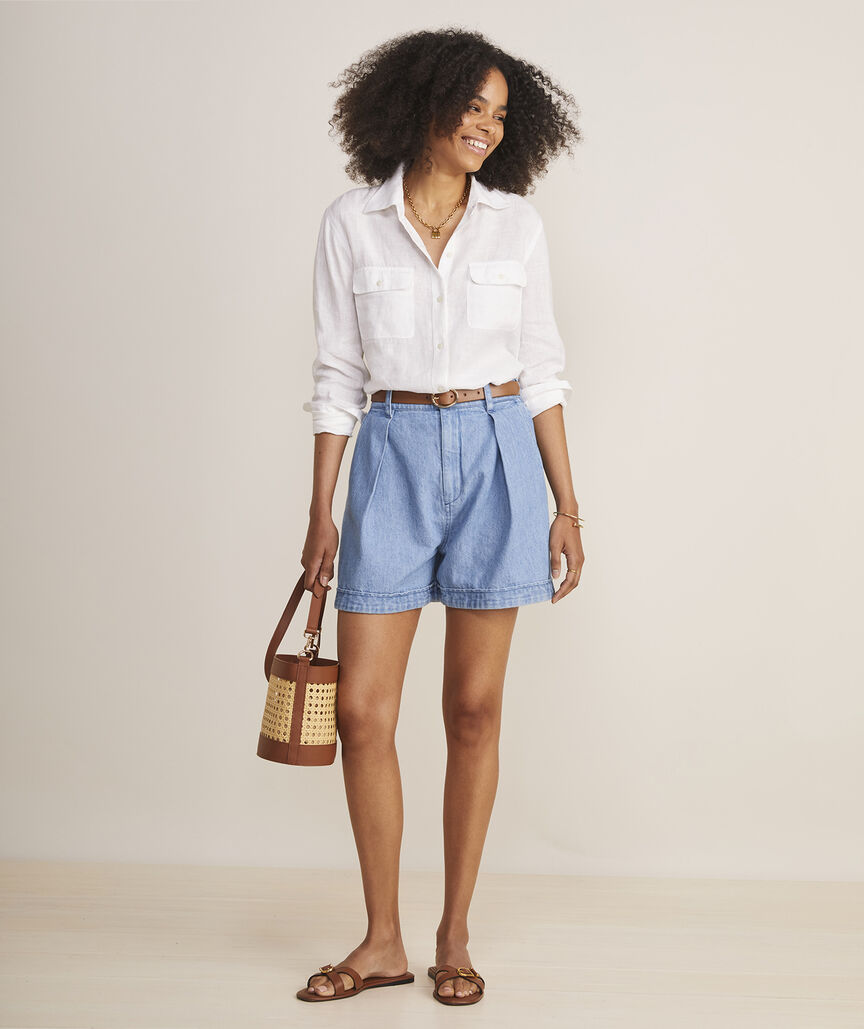 Chambray Pleated Shorts