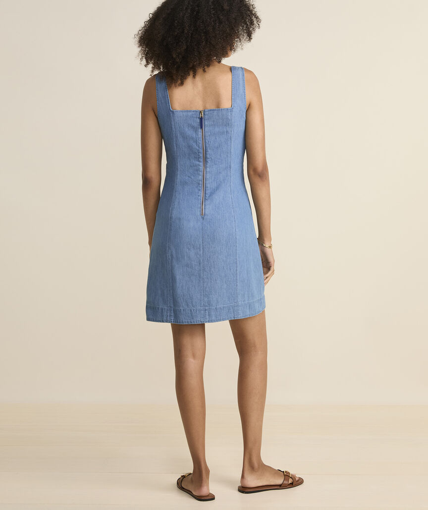 Chambray Square Neck Shift Dress