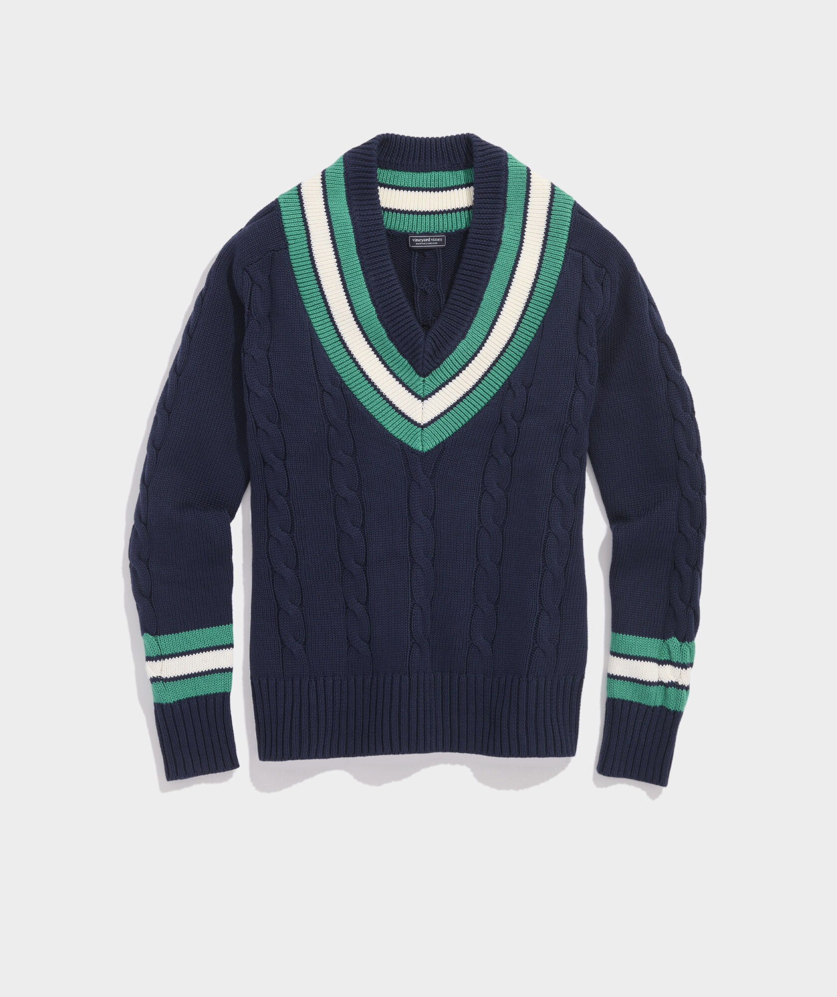 Varsity Cable V-Neck Sweater