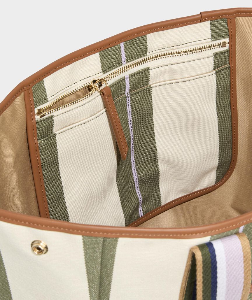 Striped Snap Tote