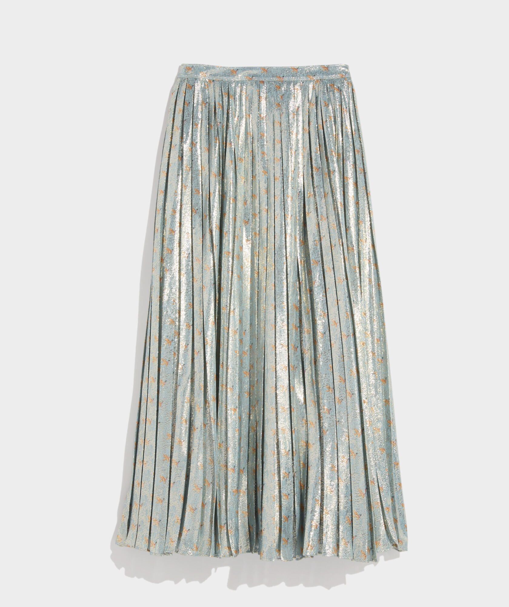 Metallic Pleated Midi Skirt