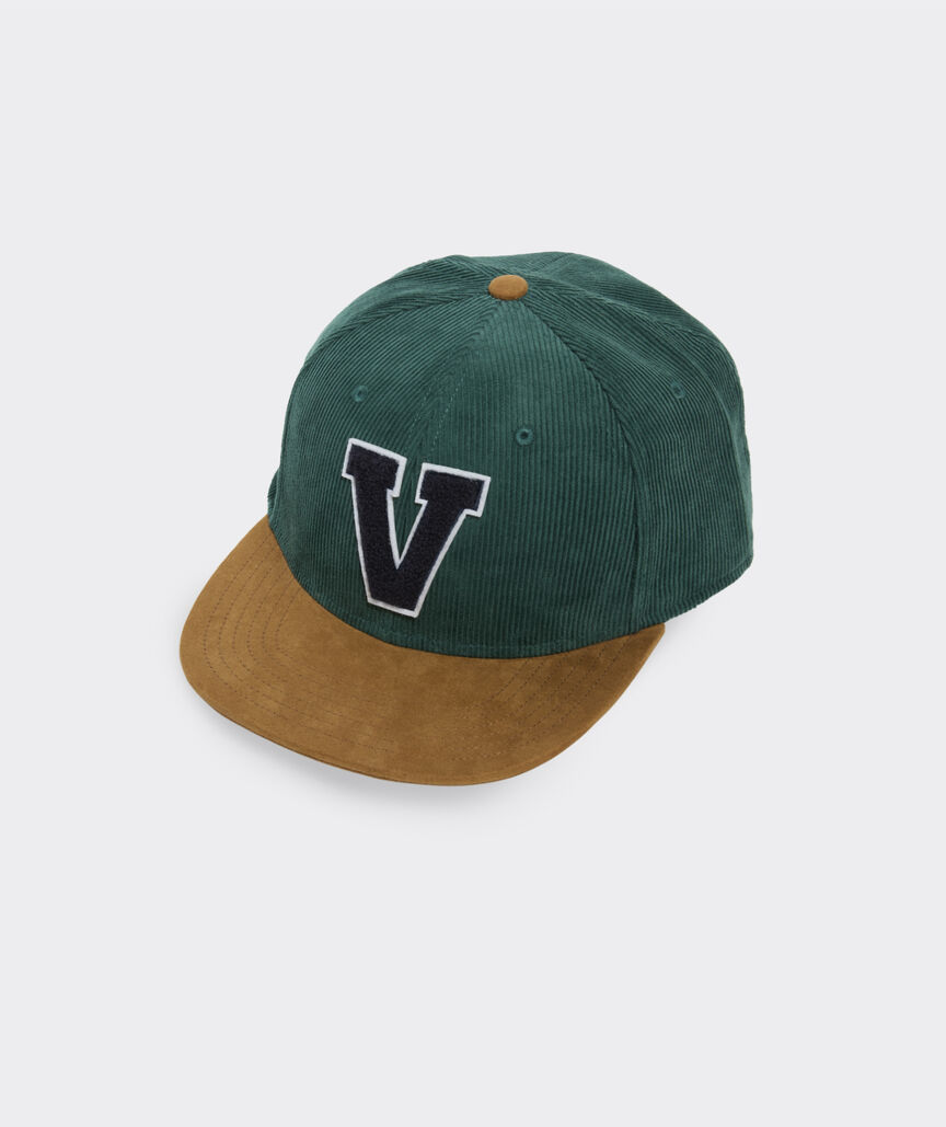 Corduroy & Suede Flat Brim V Patch Hat