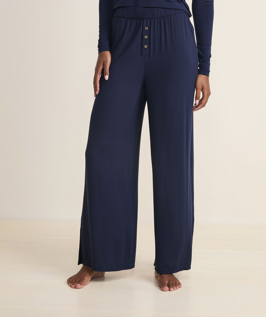 Slinky Ribbed Knit Wide Leg Pajama Pants