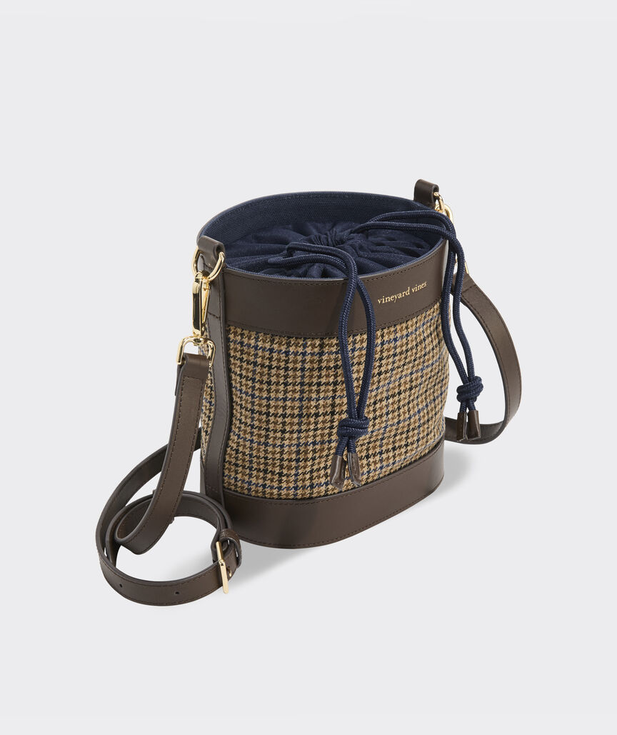 Tweed Leather Trim Crossbody Bucket Bag