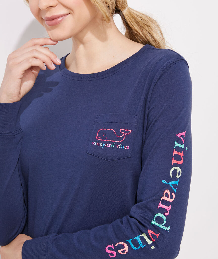 Vineyard Vines Women's Long Sleeve Vintage Whale Graphic Tee in Bright Pink Size: XXS