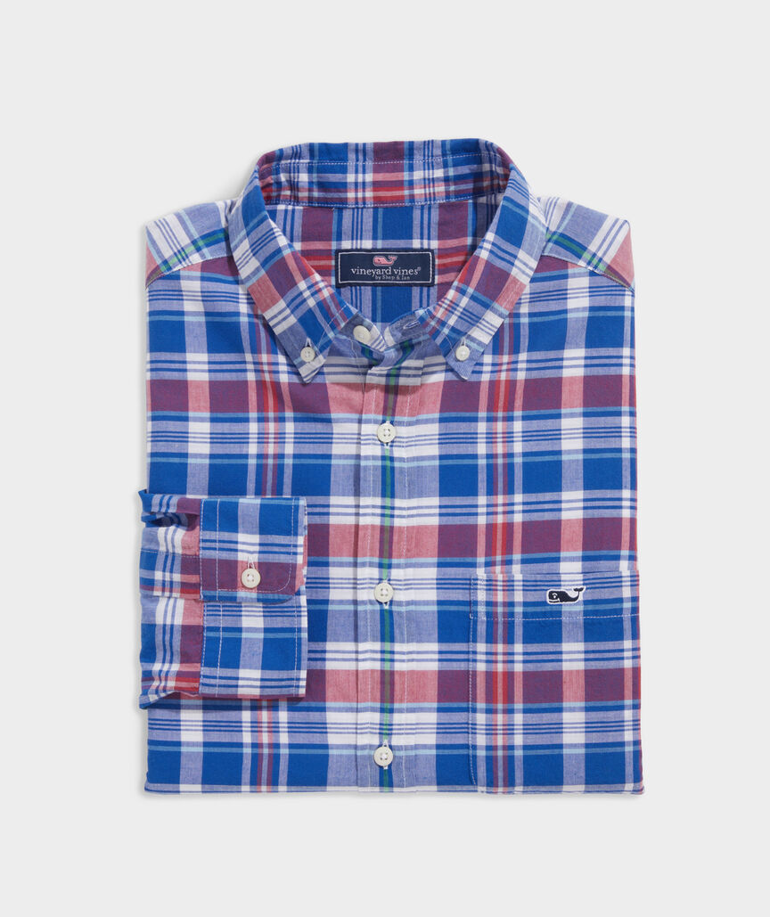 Krizia Martin Vineyard Vines Men's Stretch Cotton Madras Plaid Shirt - Crystal Blue X-Large