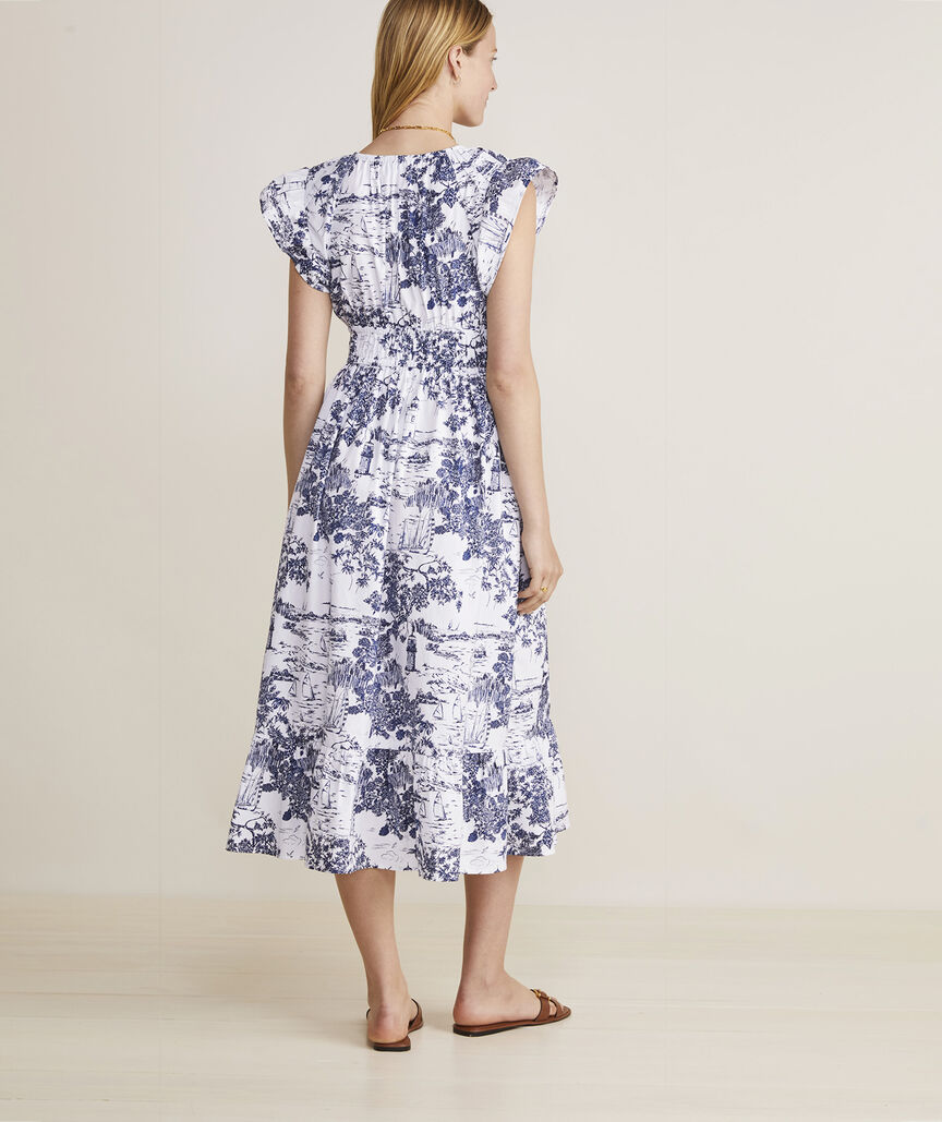 Marina Poplin Flutter-Sleeve Midi Dress