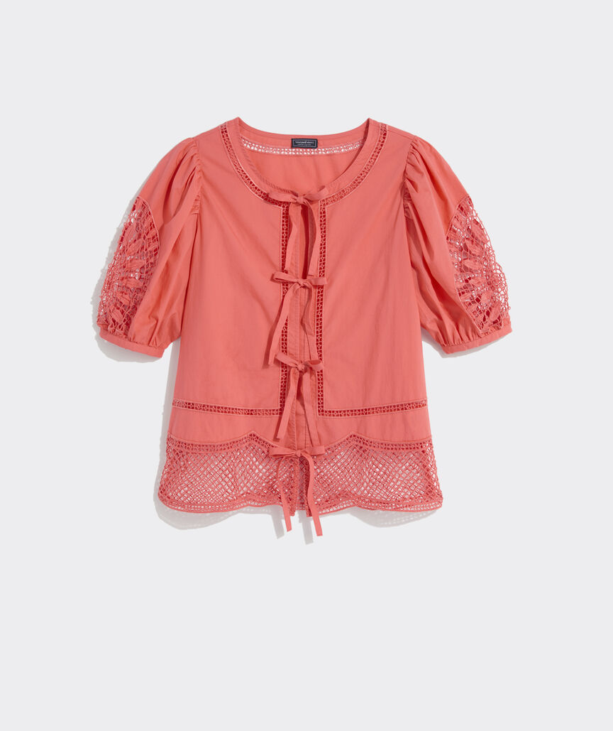 Eyelet Tie-Front Top