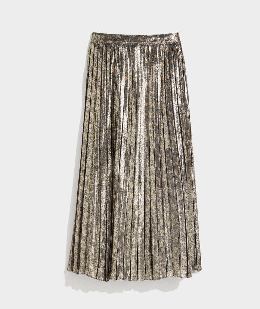 Metallic Pleated Midi Skirt