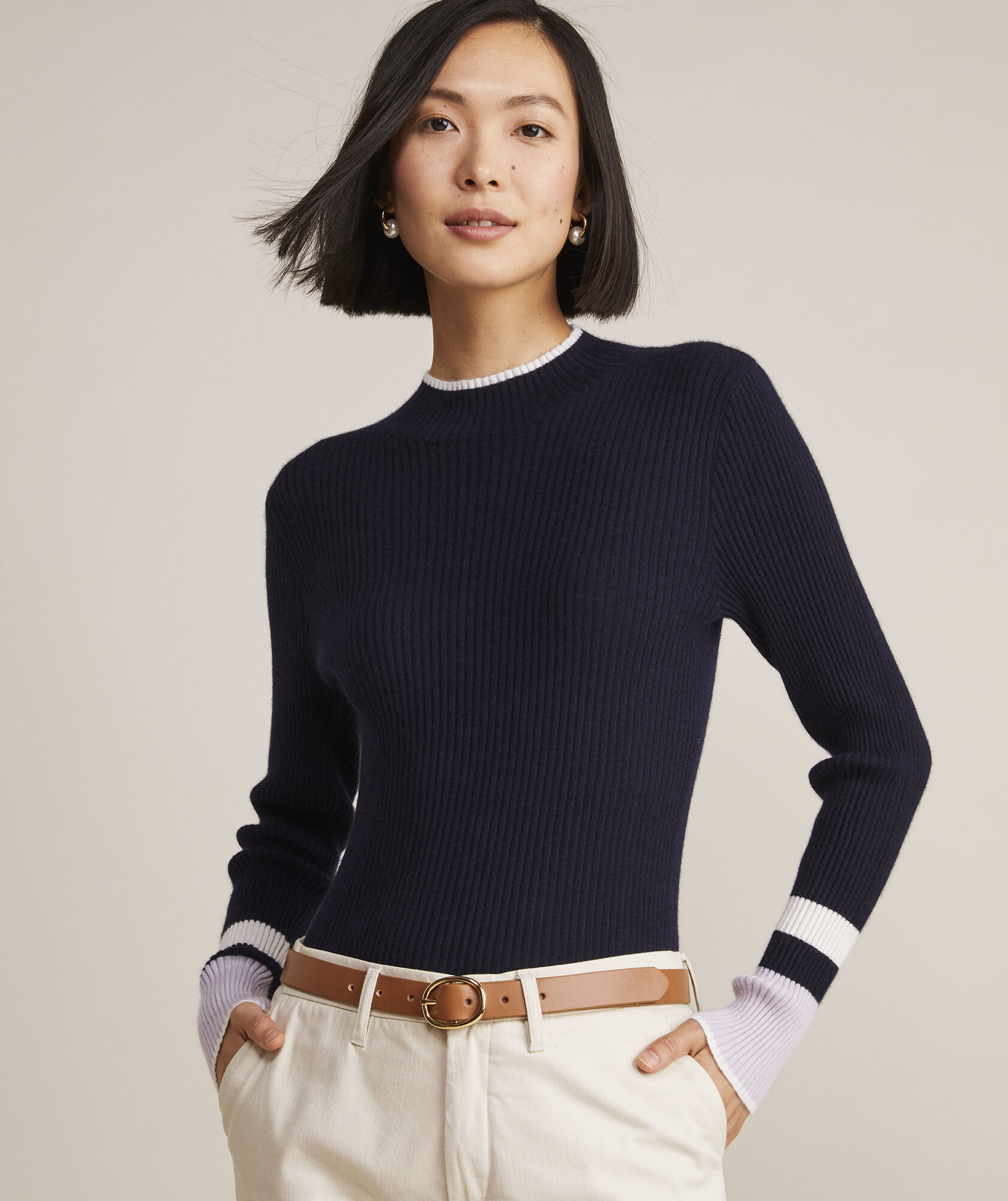 Cashmere Silk Fine Rib Mockneck