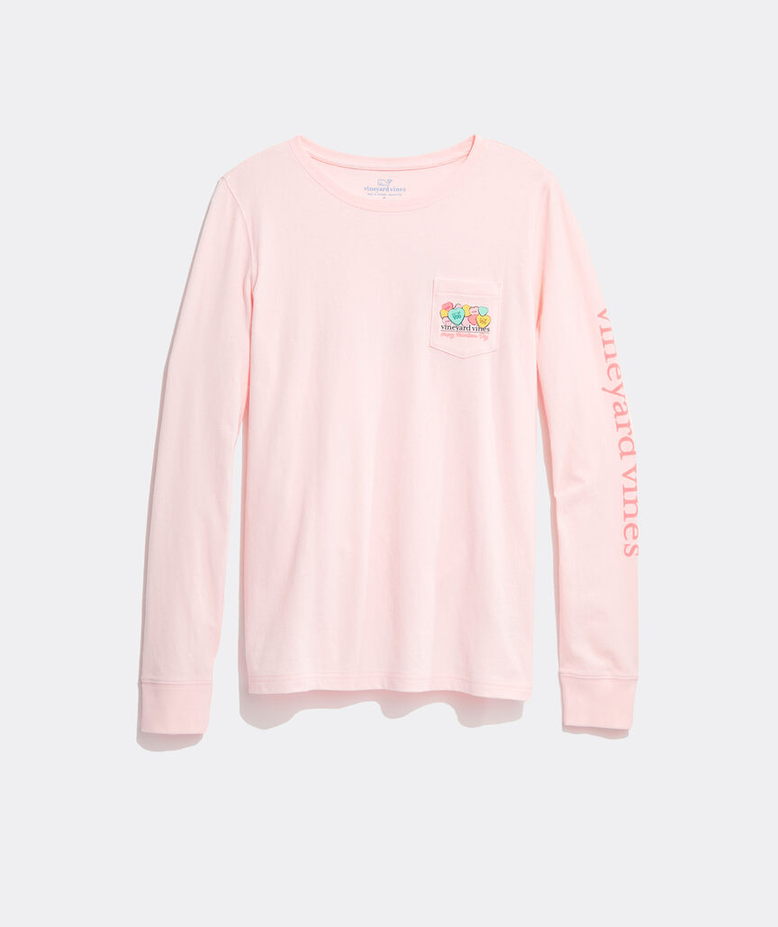 Shop Valentine's Day Candy Hearts Whale Long-Sleeve Pocket Tee at