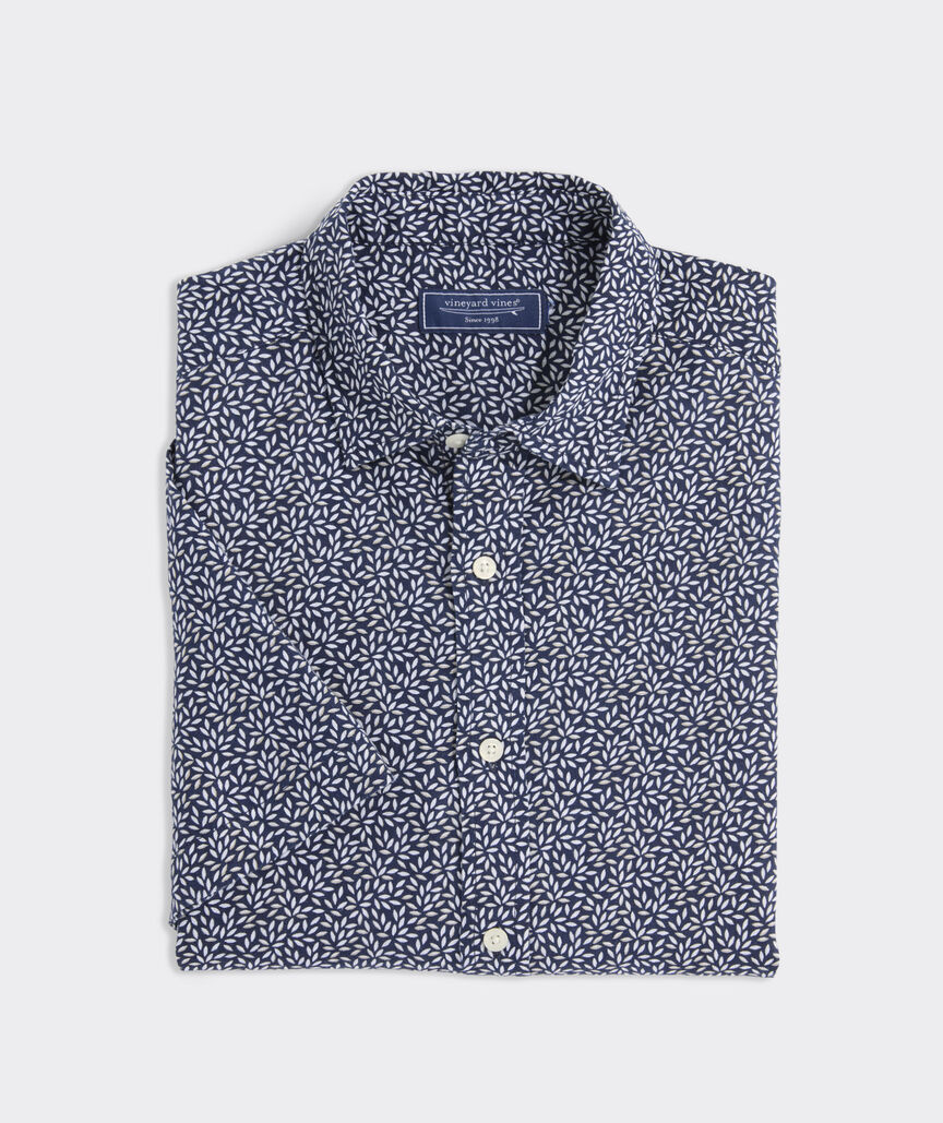 Linen Short-Sleeve Micro Leaf Shirt