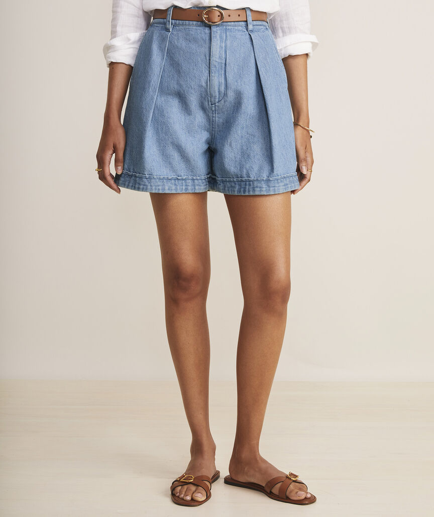 Chambray Pleated Shorts