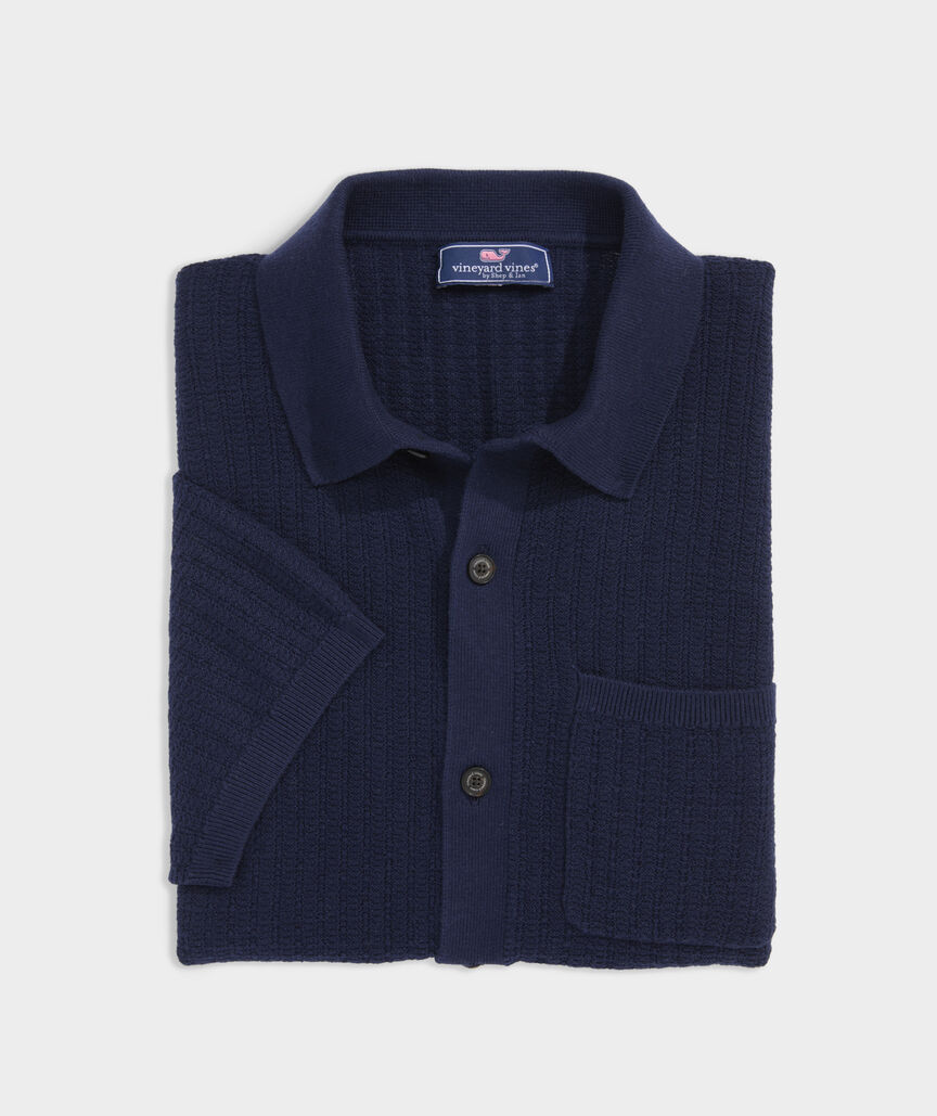 Full-Button Sweater Polo