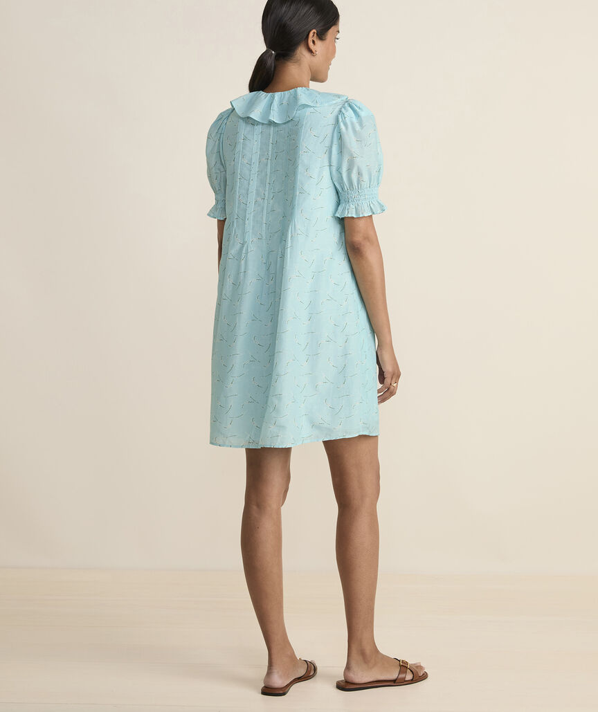 Pintuck Ruffle-Neck Dress