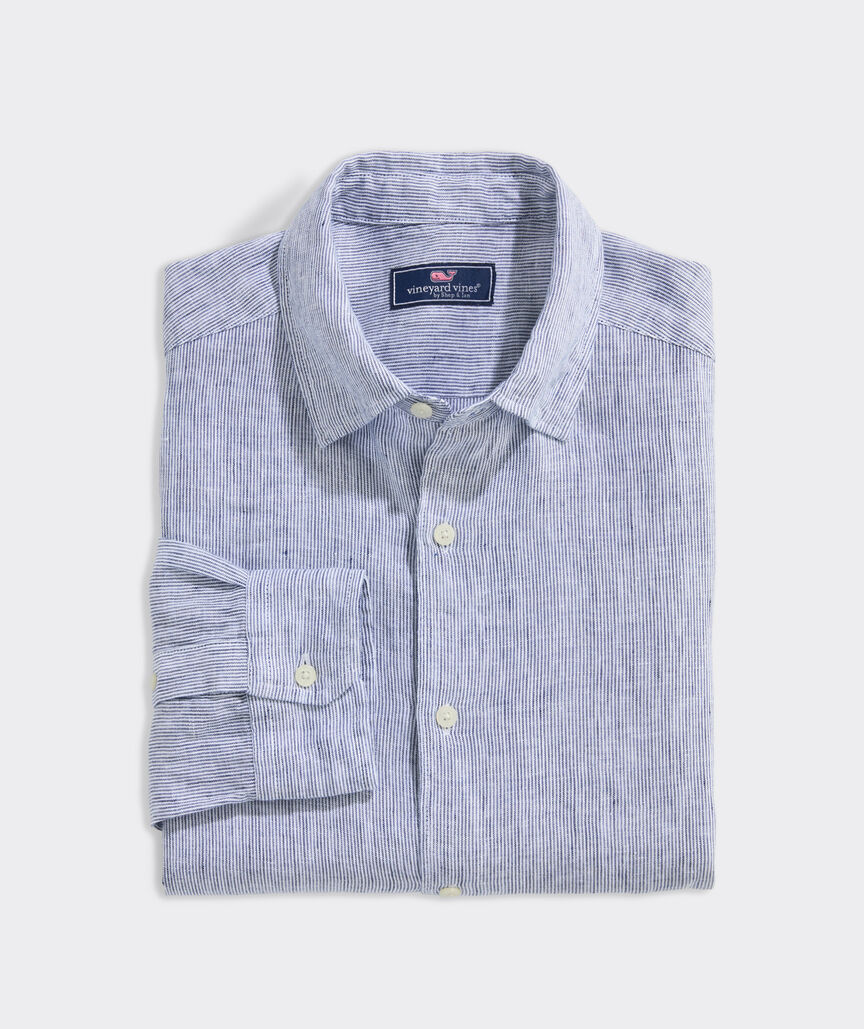 Linen Stripe Spread Collar Shirt