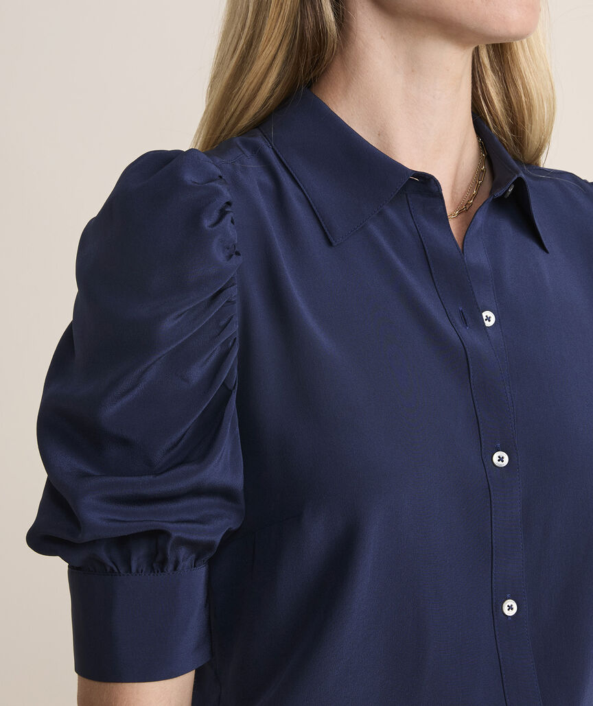 Puff-Sleeve Button-Front Blouse