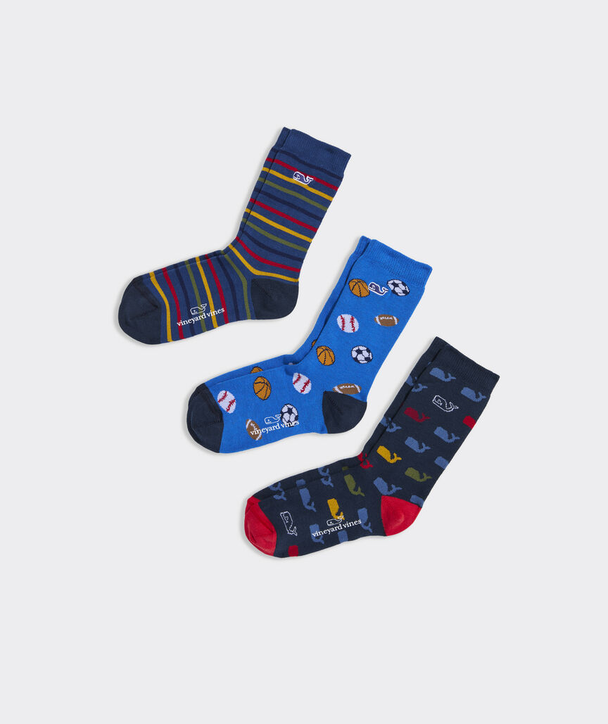 Boys' Multi Whale & Sport 3-Pack Socks