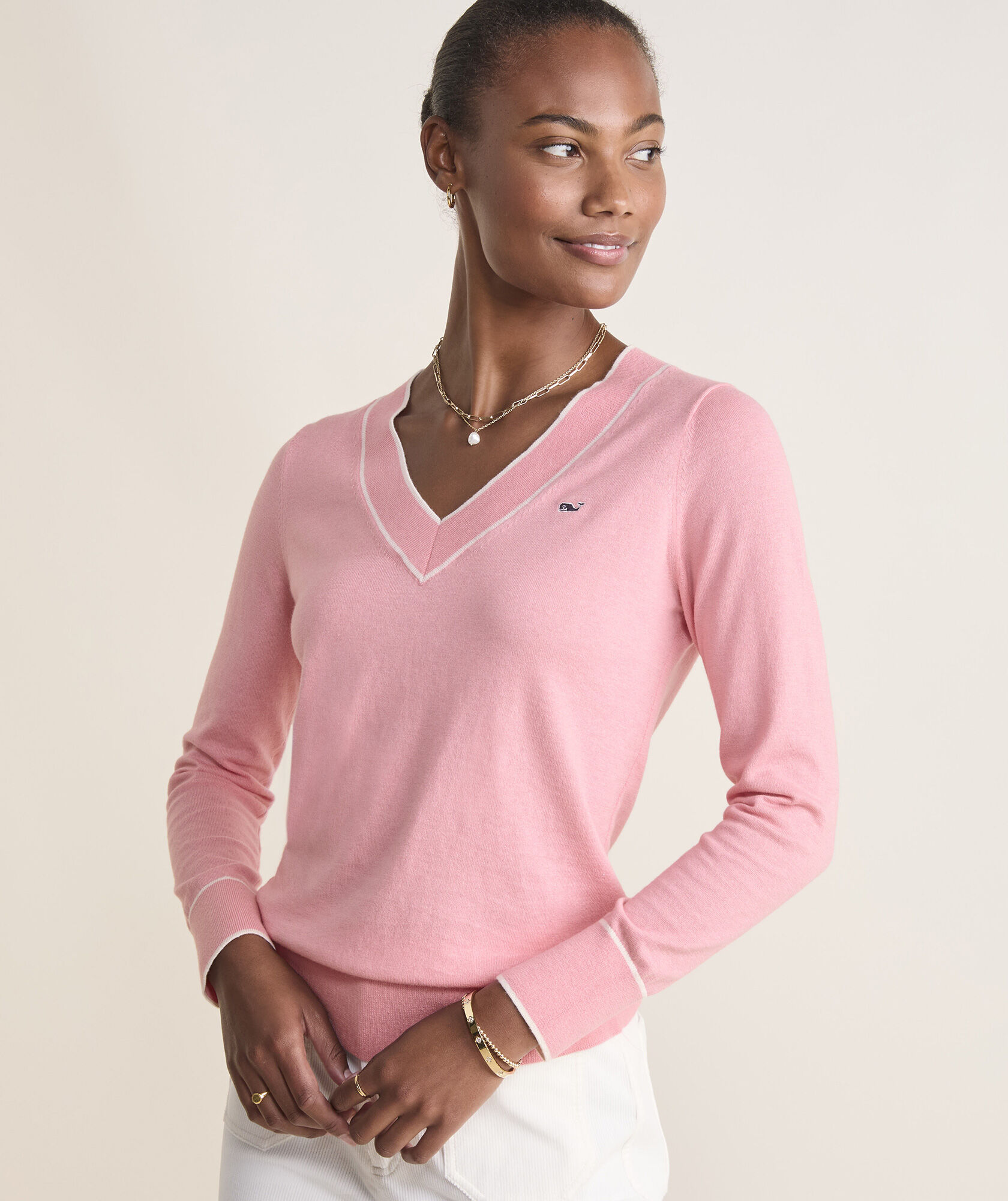 Cotton Cashmere Heritage Tipped V-Neck