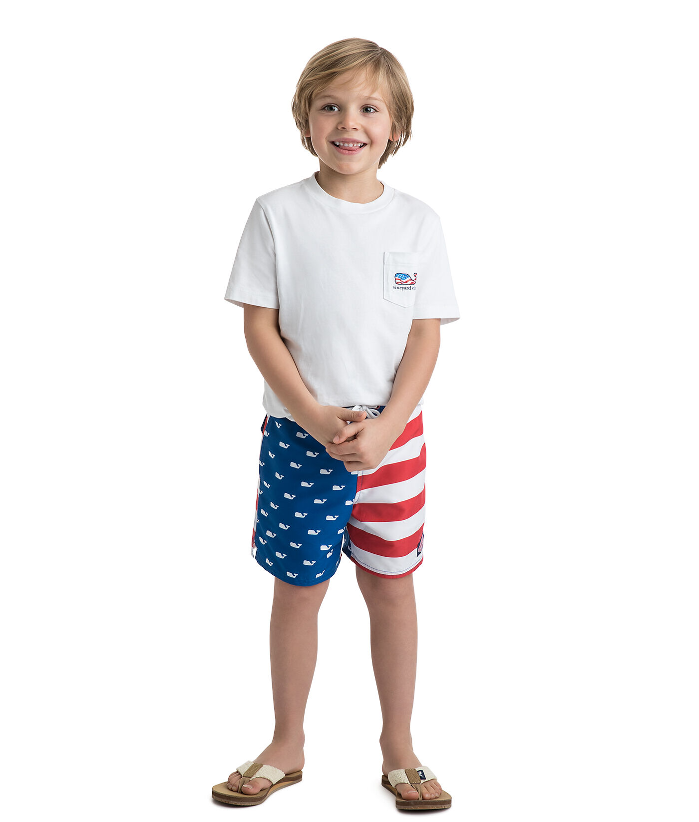 Shop Boys Whale Flag Chappy Trunks at vineyard vines