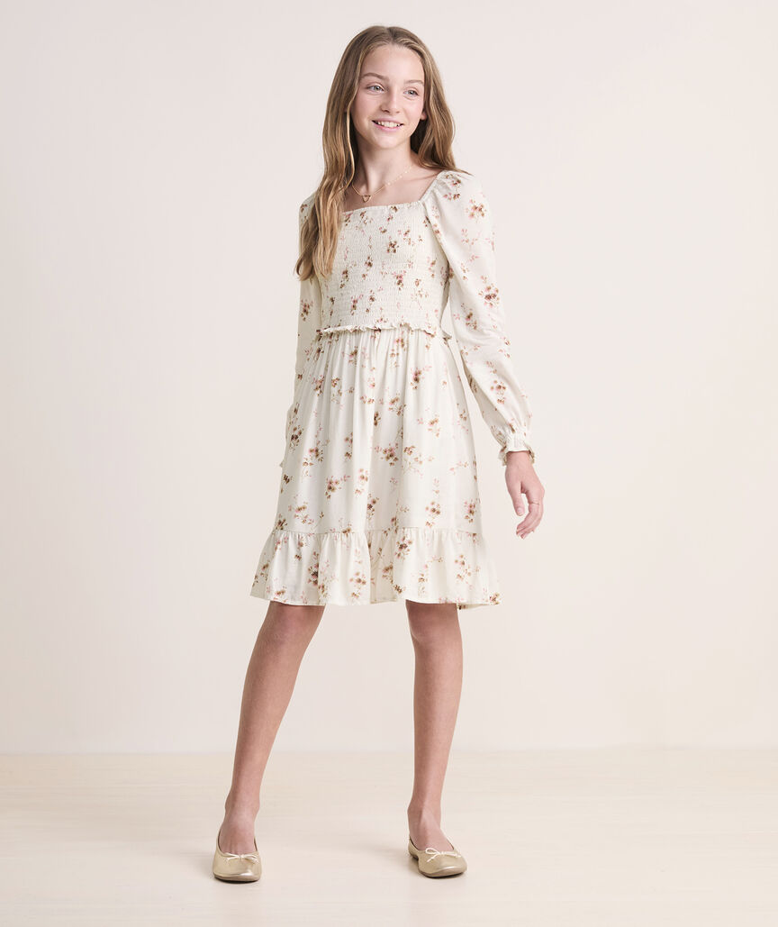 Girls' Smocked Long-Sleeve Dress