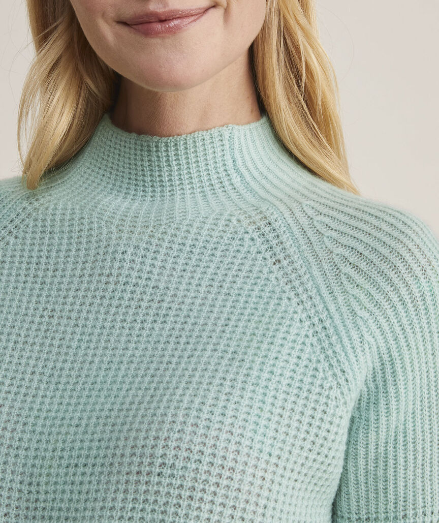 High Low Waffle Knit Sweater in Ocean Teal