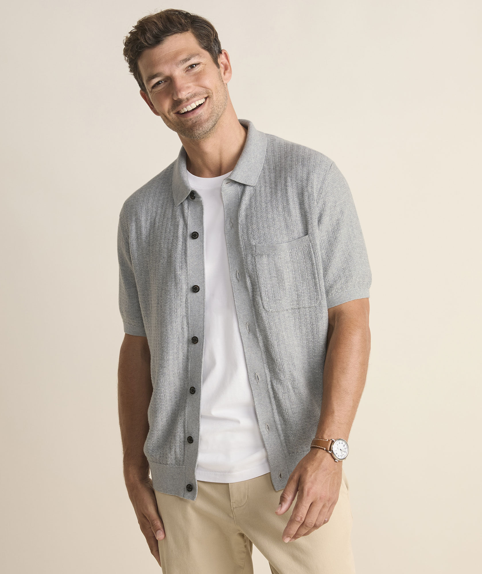 Full-Button Sweater Polo