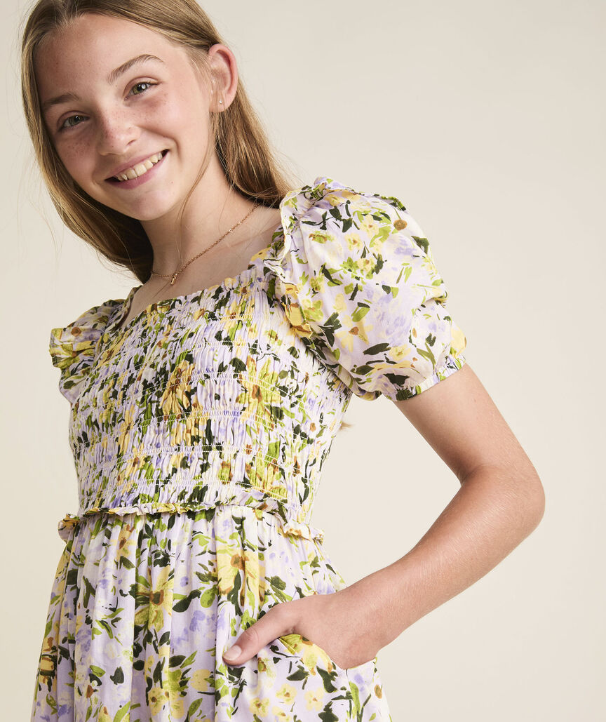 Girls' Smocked-Waist Midi Dress