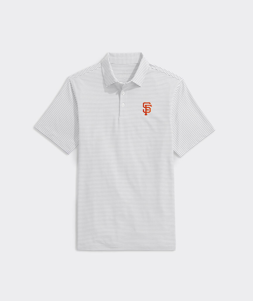 San Francisco Giants black white striped S/S polo shirt men's sz S