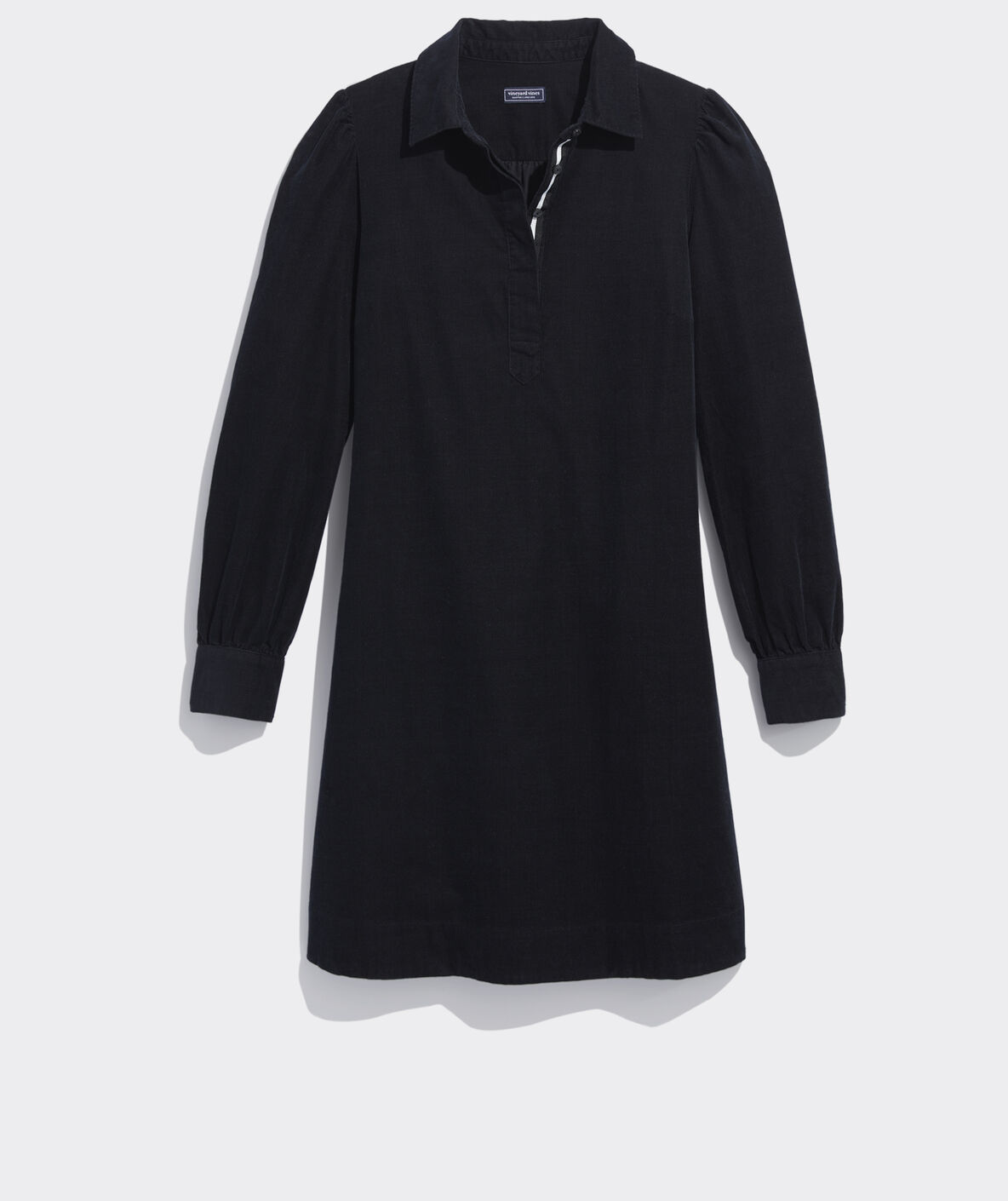Black Cord Button Through Long Sleeve Dress