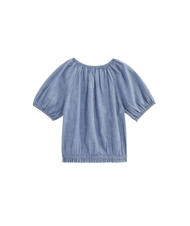 OUTLET Girls' Chambray Puff-Sleeve Top