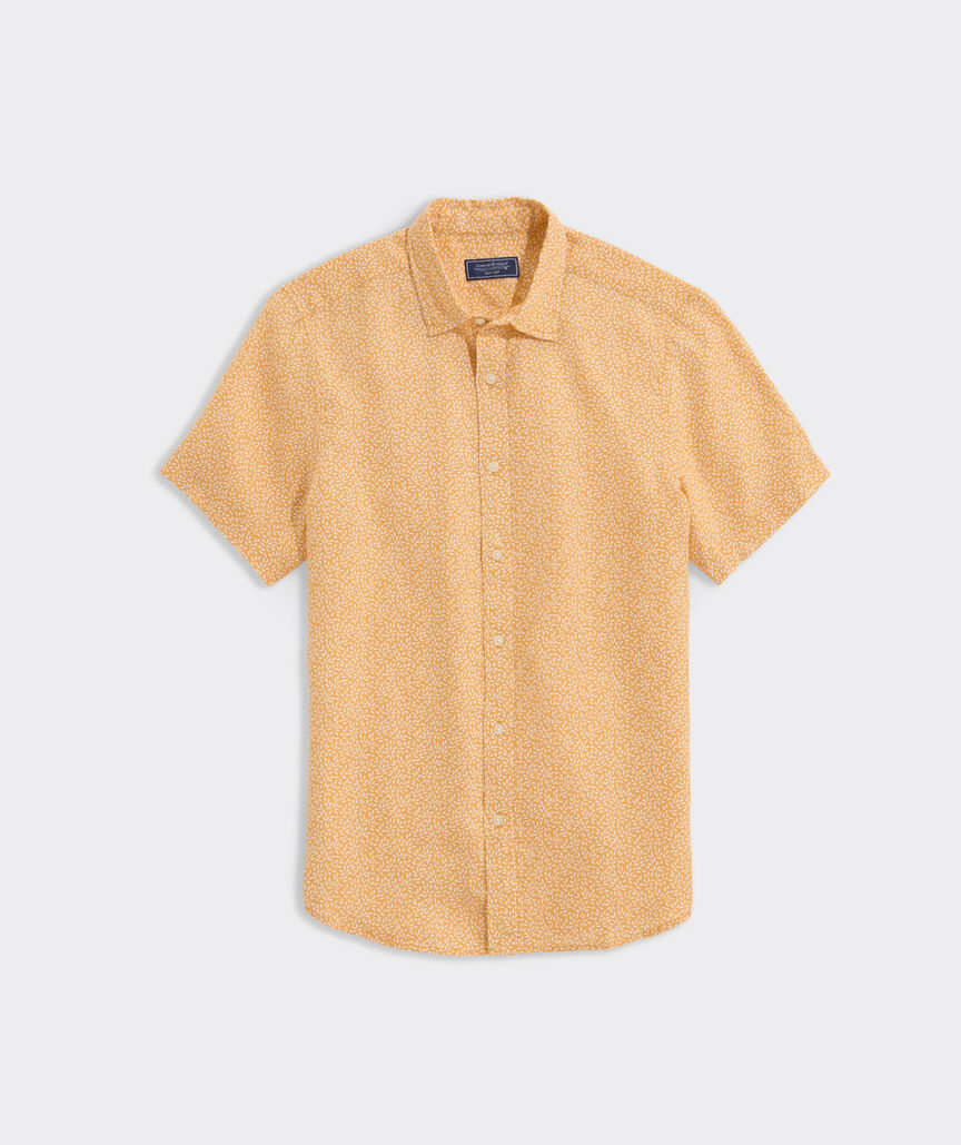 Linen Short-Sleeve Micro Leaf Shirt