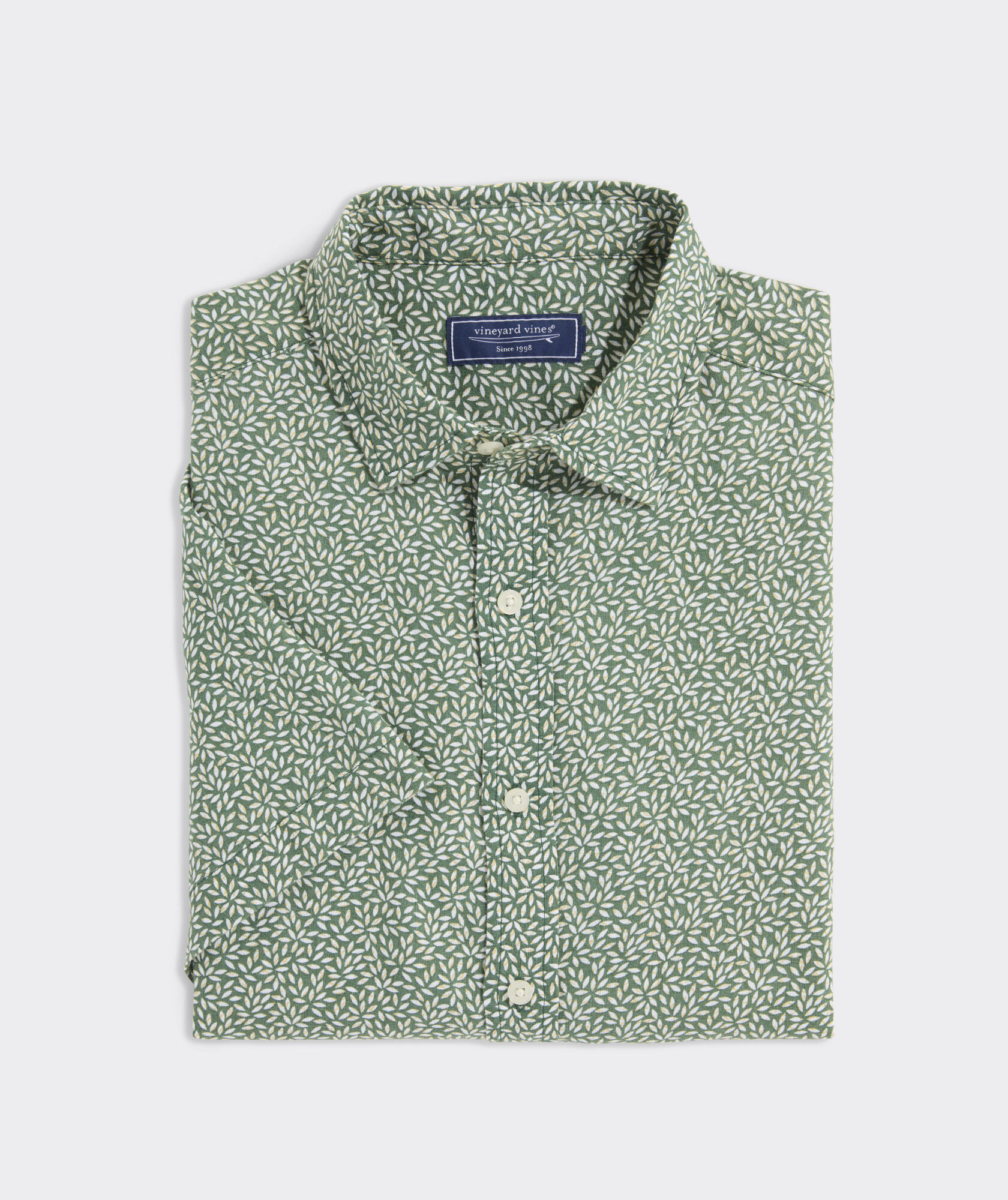 Linen Short-Sleeve Micro Leaf Shirt