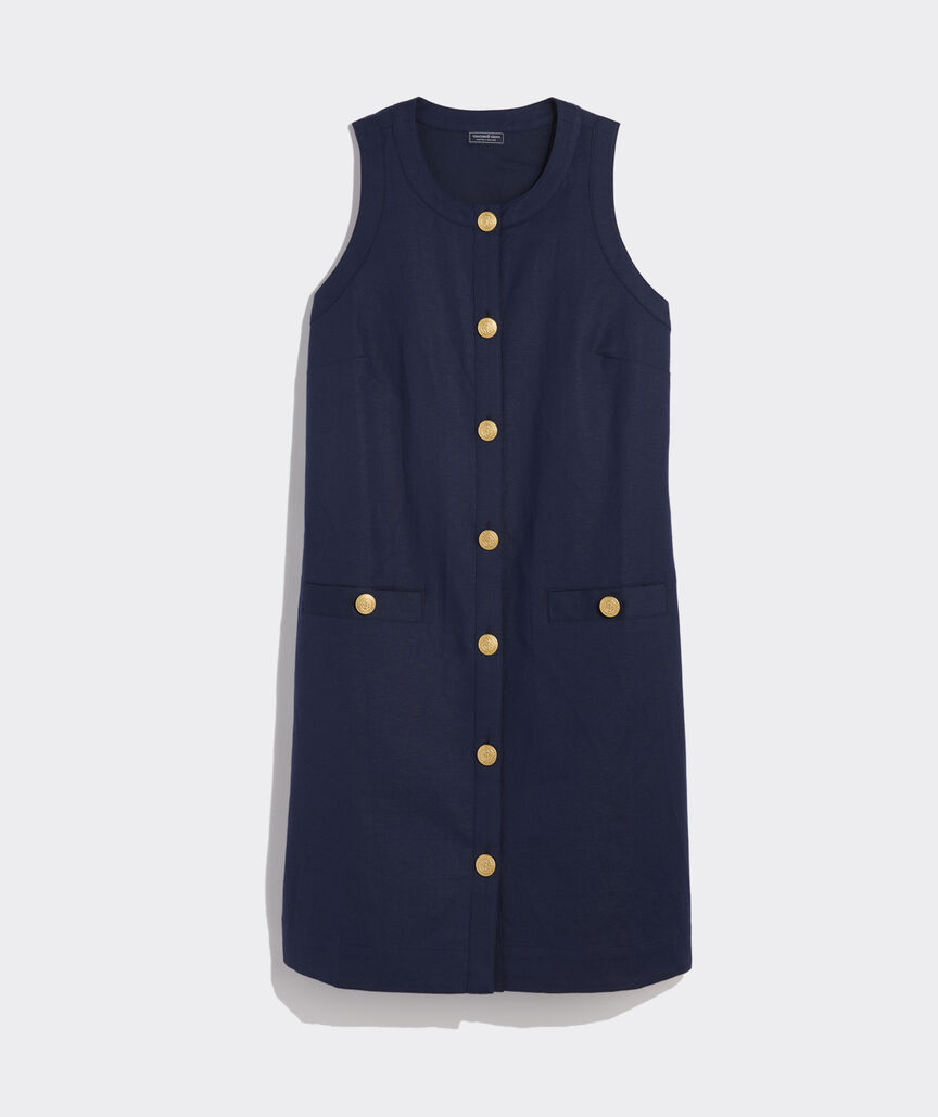 Linen Button-Front Shift Dress