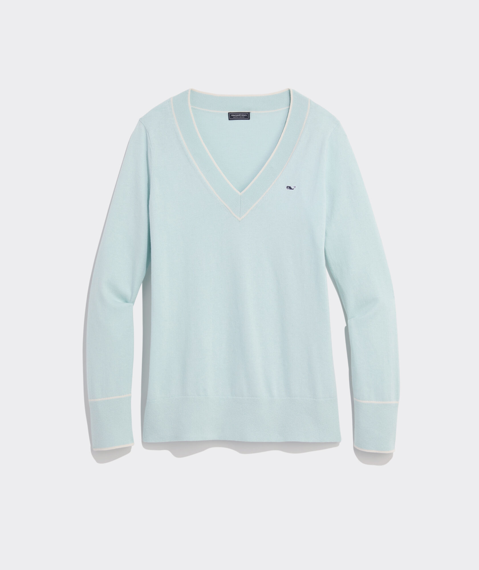 Cotton Cashmere Heritage Tipped V-Neck