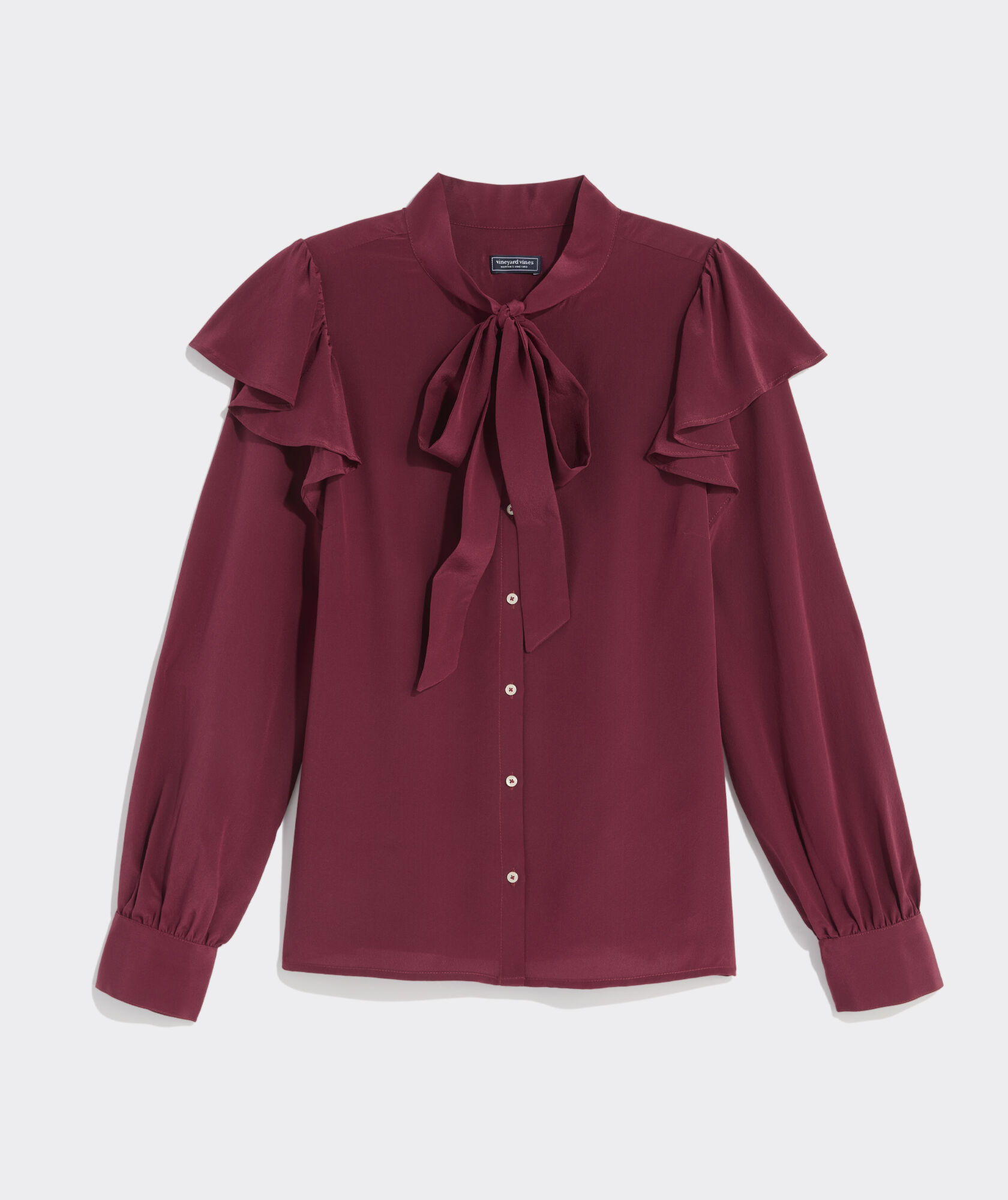 Ruffle-Sleeve Tie-Neck Blouse