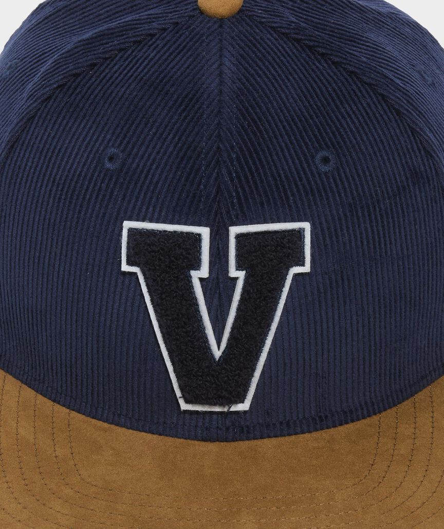 Corduroy & Suede Flat Brim V Patch Hat