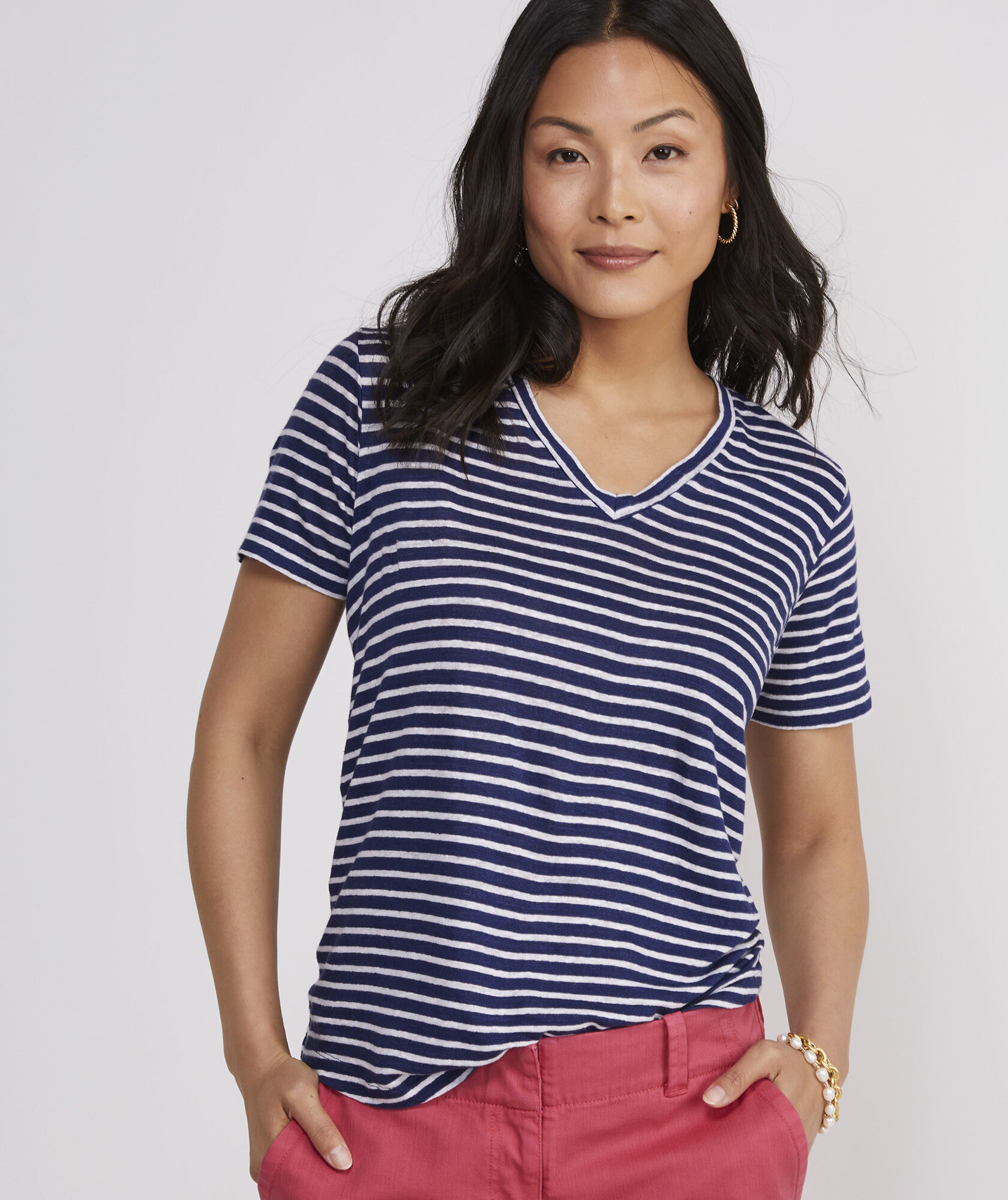 Shop Striped Linen V-Neck Tee at vineyard vines