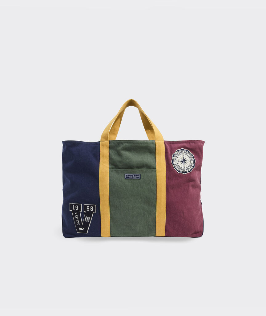 Varsity Patches Oversized Canvas Tote