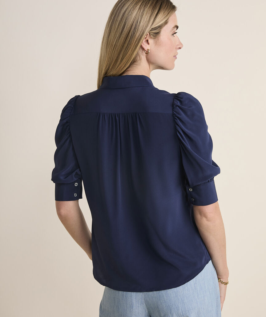 Puff-Sleeve Button-Front Blouse