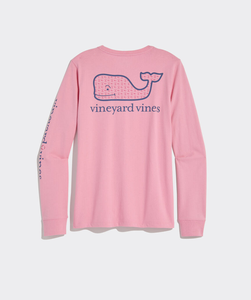 Breast Cancer Awareness Ribbon Whale Long-Sleeve Pocket Tee