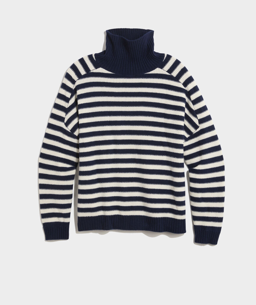 Cashmere Relaxed Texture Stripe Turtle Neck Sweater